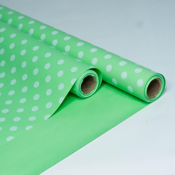 Пленка матовая 2-х сторонняя с рисунком оливковый-горох белый 580мм/12м±5% 50мкр