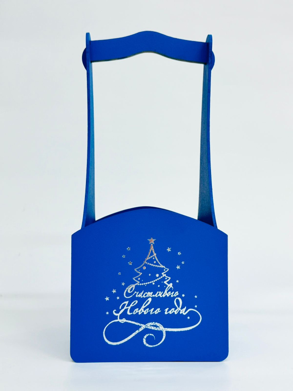 Декоративный ящик квадратный с тиснением 140*125*h300 Елка (серебро) синий