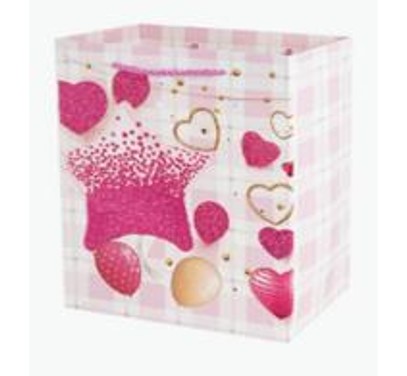 Пакет подарочный Розовые сердца 2 32*26*12см, розовый