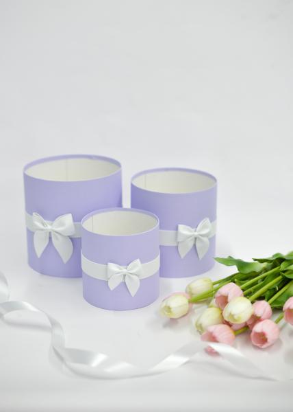 Коробки круглые без крышек Набор из 3х (13*13/16*16/18*18) с бантиком Светло-сиреневый