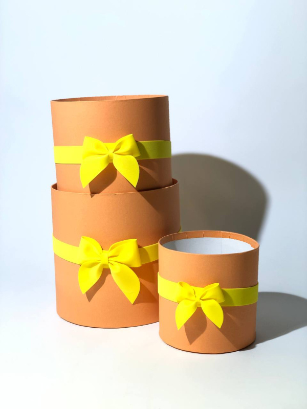 Коробки круглые без крышек Набор из 3х (16*16/18*18/20*20) с бантиком оранжевый