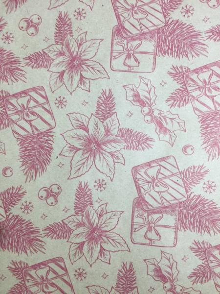 Упаковочная новогодняя бумага Цветы рубин 70см/60пл/10м