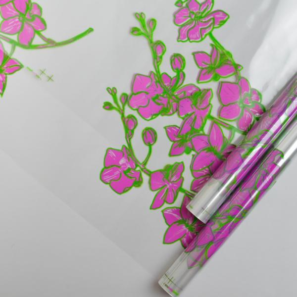 Пленка прозрачная с рисунком Орхидея фуксия 70см*10ярд ± 5%