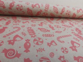 Упаковочная новогодняя бумага Леденцы красная 70см/60пл/10м