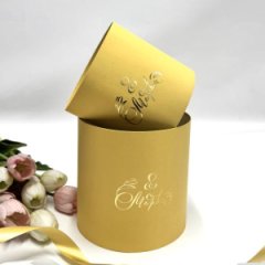 Коробки круглые набор без крышек из 2х (13*13/16*16) желтый с тиснением 8 Марта