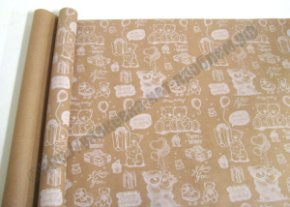 Крафт бумага глянц.вл. Европа МИШКИ белый цв. на коричневом фоне 70 см* 8,5 м ±10 см