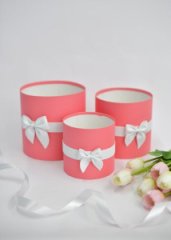Коробки круглые без крышек Набор из 3х (13*13/16*16/18*18) с бантиком Светло-коралловый