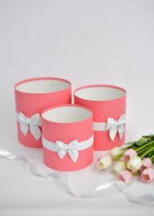 Коробки круглые без крышек Набор из 3х (16*16/18*18/20*20) с бантиком коралловый