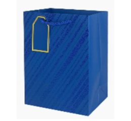 Пакет подарочный Металл диагональ, 32*26*12см, синий