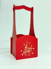 Декоративный ящик квадратный с тиснением 140*125*h300 Снеговик (золото) красный