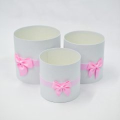 Коробки круглые без крышек Набор из 3х (13*13/16*16/18*18) с бантиком Белый