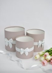 Коробки круглые без крышек Набор из 3х (16*16/18*18/20*20) с бантиком серый