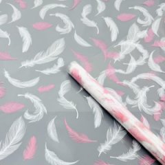 Пленка прозрачная двухцветная Перья белый/нюдовый 68см*200гр ± 5%
