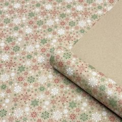 Упаковочная новогодняя бумага Снегопад красный/зеленый/белый на коричневом 680мм/60гр/10м ± 5%