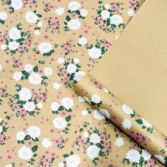 Крафт бумага Пионы белый на коричневом фоне 720мм/60гр/10м ± 5%