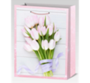 Пакет подарочный Тюльпаны 2, с глиттером, 32*26*12см