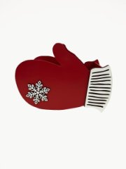 Декоративное новогоднее кашпо Варежка красная декор белый  220/155/125