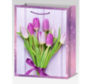 Пакет подарочный Тюльпаны 4, с глиттером, 32*26*12см
