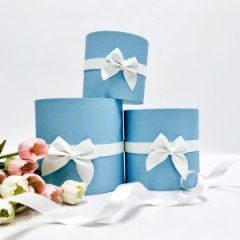 Коробки круглые без крышек Набор из 3х (13*13/16*16/18*18) с бантиком Голубой