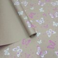 Крафт бумага Бабочки розовый/белый на коричневом фоне720мм/60гр/10м ± 5%