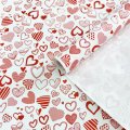 Крафт бумага Сердечное ассорти красный на белом фоне 700мм/60гр/10м ± 5%