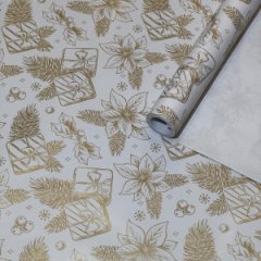 Упаковочная новогодняя бумага Цветы золотая 70см/60пл/10м