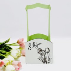 Декоративный ящик квадратный с высокой ручкой 140*125*h300 8 марта тюльпаны фисташковый