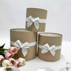 Коробки круглые без крышек Набор из 3х (13*13/16*16/18*18) с бантиком Кофе с молоком