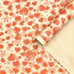 Крафт бумага Сердечки росчерк красный на коричневом фоне 720мм/60гр/10м ± 5%