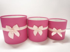 Коробки круглые без крышек Набор из 3х (16*16/18*18/20*20) с бантом малиновый
