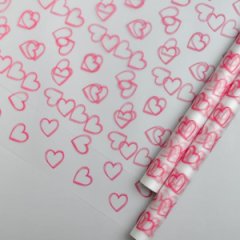 Пленка матовая (MDS) Сердца яркая малина 60см,40мкм 200гр