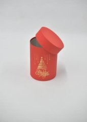 Коробка цилиндр 13*18 красный с тиснением НГ золото Елка