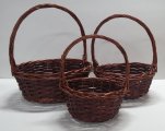 Корзины из ивы, 3шт, круг, 33*33*13, 29*29*12, 23*23*10 коричневый