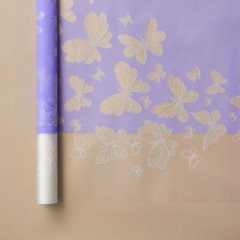 Пленка матовая (MDS) Перья Павлинбелый/пастель св.-фиолетовый 70см,40мкм,10м