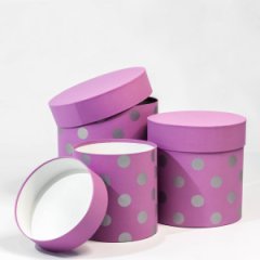 Набор коробок круглый из-3хГорох крупный нежная малина (13*13/16*16/18*18)