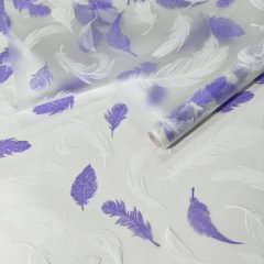 Пленка матовая Перья белый/светло-фиолетовый 60см 50мкм 10м