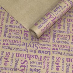 Крафт бумага Love storyцв.сиреневый/пурпурный на коричневом фоне 70см/60гр/60мкр/10м± 5%
