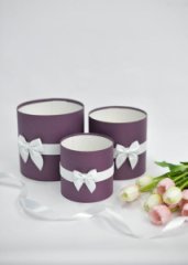 Коробки круглые без крышек Набор из 3х (13*13/16*16/18*18) с бантиком Баклажан