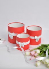 Коробки круглые без крышек Набор из 3х (13*13/16*16/18*18) с бантиком Красный