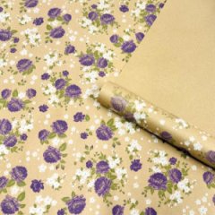 Крафт бумага Пионы фиолетовый на коричневом фоне 720мм/60гр/10м ± 5%