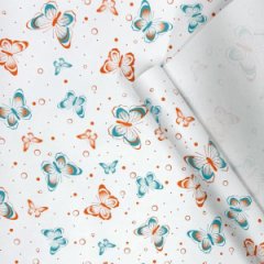 Крафт бумага Бабочки оранжевый/тиффани на белом фоне 720мм/60гр/10м ± 5%