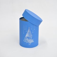 Коробка цилиндр 13*18 синий с тиснением НГ серебро Елка