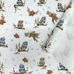 Упаковочная новогодняя бумага Совы 700мм/70гр/10м± 5%