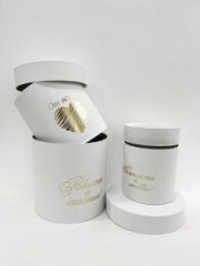 Коробки круглые Набор из 3х (13*13/16*16/18*18) с тиснением Пожелания белый