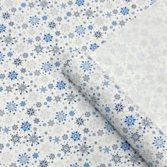 Упаковочная новогодняя бумага Снегопад голубой/синий/графит на белом 680мм/60гр/10м ± 5%