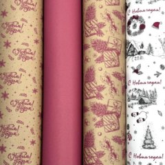 Крафт бумага набор листов Новый год малиновый 0,68*1м 8шт