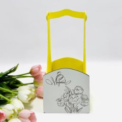 Декоративный ящик квадратный с высокой ручкой 140*125*h300 8 марта тюльпаны сливочно-желтый