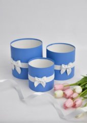 Коробки круглые без крышек Набор из 3х (13*13/16*16/18*18) с бантиком Синий