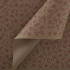 Крафт бумага Ирисы красный цв. на коричневом фоне 720мм/60гр/10м± 5%