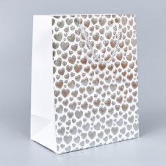 Пакет подарочный металлик Сердечки 32*26*12см, серебро
